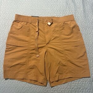 Eddie Bauer men’s ripstop tech shorts large brown stretch elastic
